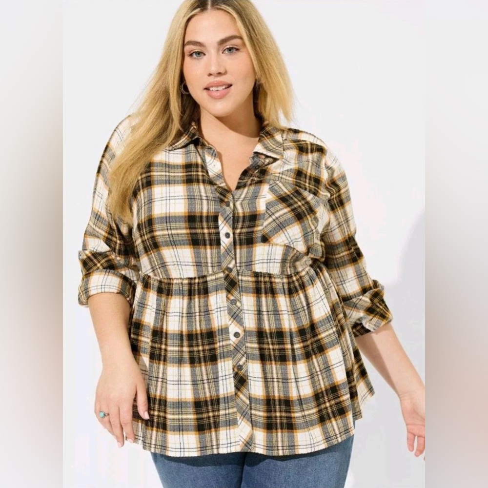 Torrid NWT Peplum Crinkle Flannel Gauze Button Up Shirt - Size 5